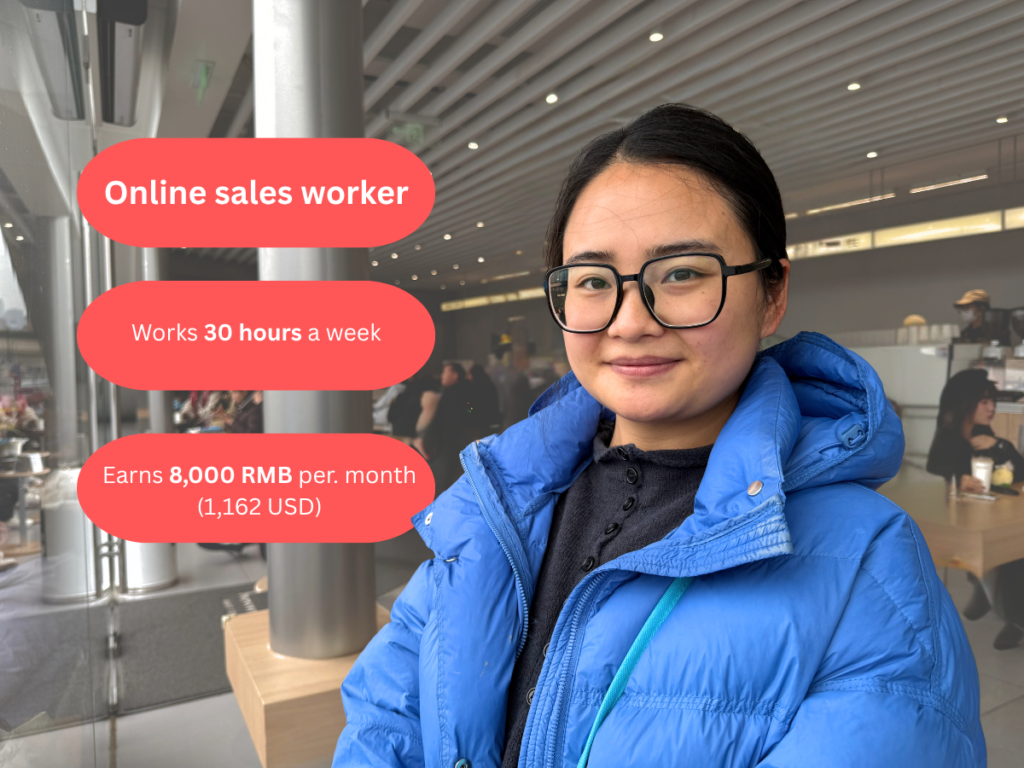Online sales worker. Earns 8,000 RMB per month.